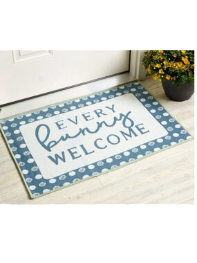Reversible Rug Accent Welcome Plaid Easter Spring Bunny Rabbit Way To Celebrate